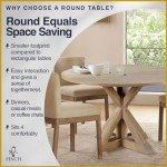 Rustic Round Solid Wood Dining Table - Beige