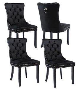 Set of 4 Black Velvet Dining Chairs