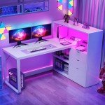 L Shaped Desk with Drawers and Bookshelf 55