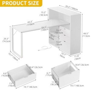L Shaped Desk with Drawers and Bookshelf 55