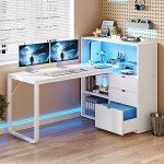 L Shaped Desk with Drawers and Bookshelf 55