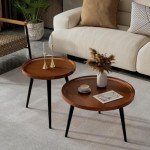 Mid Century Modern Round Walnut Coffee Table Set