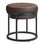 Versatile Round Ottoman with Reversible Top - Walnut