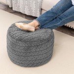 Boho Round Pouf Ottoman for Home Decor