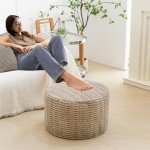 Modern Round Pouf Ottoman for Living Room Decor
