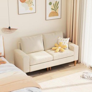 Beige Velvet 66'' Modern Loveseat Sofa