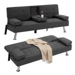 Convertible Folding Futon Loveseat Sofa Bed with Cup Holders