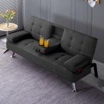 Convertible Folding Futon Loveseat Sofa Bed with Cup Holders