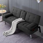 Convertible Folding Futon Loveseat Sofa Bed with Cup Holders