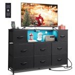 Black Dresser with LED Lights and Charging Station