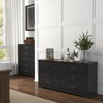 Black 6-Drawer Modern Wooden Dresser Organizer
