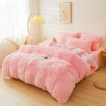 Pink Fluffy Faux Fur Comforter Set – Queen