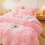 Pink Fluffy Faux Fur Comforter Set – Queen