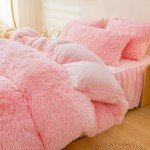 Pink Fluffy Faux Fur Comforter Set – Queen
