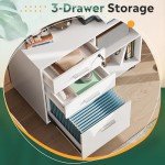 White 3-Drawer Locked File Cabinet with Shelves