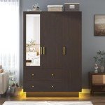 Brown 3-Door LED Mirror Armoire with Storage