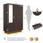 Brown 3-Door LED Mirror Armoire with Storage