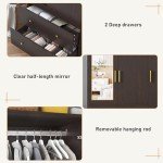 Brown 3-Door LED Mirror Armoire with Storage
