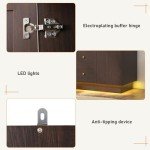 Brown 3-Door LED Mirror Armoire with Storage