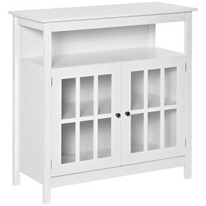 HOMCOM White Sideboard Buffet Cabinet with Glass Doors