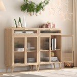 Set of 2 Modern Storage Cabinets with Glass Doors