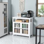 HOMCOM White Sideboard Buffet Cabinet with Glass Doors