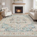 Aqua Multi 9x12 Washable Boho Area Rug