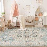 Aqua Multi 9x12 Washable Boho Area Rug