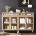 Set of 2 Modern Storage Cabinets with Glass Doors