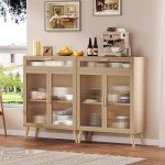 Set of 2 Modern Storage Cabinets with Glass Doors