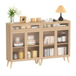 Set of 2 Modern Storage Cabinets with Glass Doors