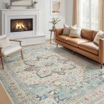 Aqua Multi 9x12 Washable Boho Area Rug