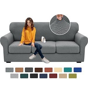 4-Piece Stretch Sofa Cover Set - Light Gray