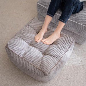 Grey Square Stuffed Pouf Ottoman for Living Room