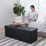Black Folding Storage Ottoman Bench with Foam Seat