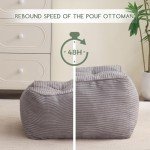 Grey Square Stuffed Pouf Ottoman for Living Room