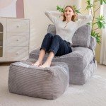 Grey Square Stuffed Pouf Ottoman for Living Room