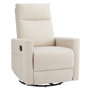 Beige Swivel Rocking Recliner Chair with Footrest