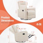 Beige Swivel Rocking Recliner Chair with Footrest