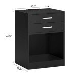 Black Nightstand Set with Charging Station & Drawers