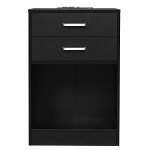 Black Nightstand Set with Charging Station & Drawers