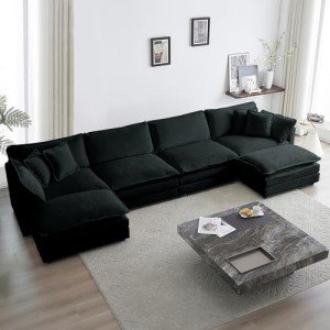Black Modular 6-Seater U-Shaped Sectional Sofa