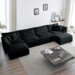 Black Modular 6-Seater U-Shaped Sectional Sofa