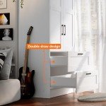 White Wooden Wardrobe Closet with Drawers and Shelves