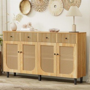 Boho Rattan Sideboard Buffet Cabinet with Storage