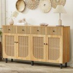 Boho Rattan Sideboard Buffet Cabinet with Storage