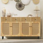 Boho Rattan Sideboard Buffet Cabinet with Storage