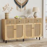Boho Rattan Sideboard Buffet Cabinet with Storage