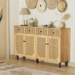 Boho Rattan Sideboard Buffet Cabinet with Storage