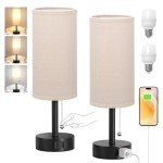 Set of 2 Bedside Table Lamps with Charging Port